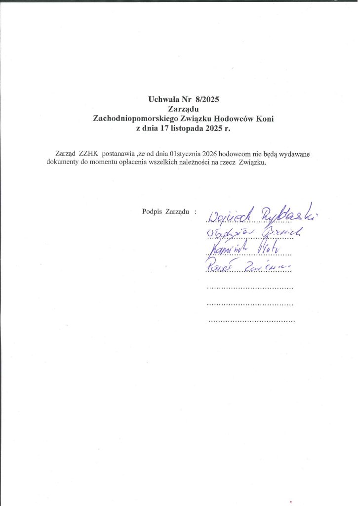 UCHWAŁA 8/2025 ZARZĄDU ZZHK
